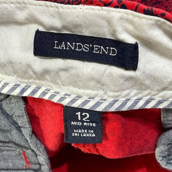 Lands' End Womens Shorts Red Navy Paisley Dot Size 12 Cotton Stretch - Picture 3 of 5